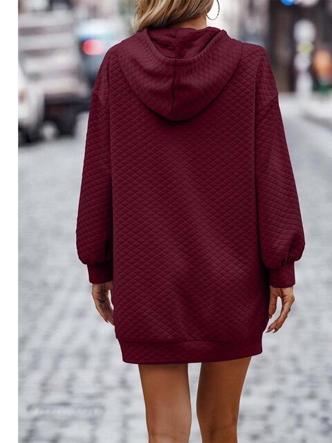Textured Drawstring Tunic Hoodie BLUE ZONE PLANET