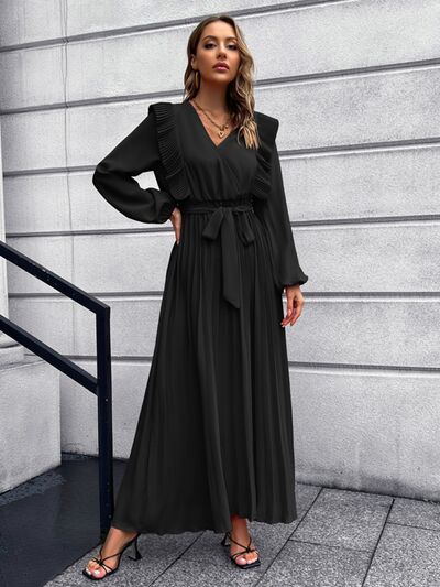 Blue Zone Planet | Pleated Surplice Tie Waist Maxi Dress BLUE ZONE PLANET