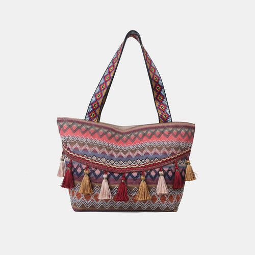 Printed Tassel Detail Tote Bag BLUE ZONE PLANET