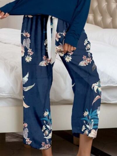 Blue Zone Planet | Round Neck Top and Printed Pants Lounge Set BLUE ZONE PLANET