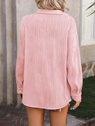 Button Up Dropped Shoulder Shirt Trendsi