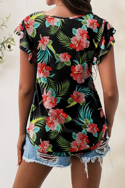 Printed Round Neck Short Sleeve T-Shirt BLUE ZONE PLANET