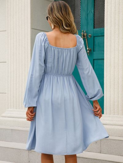 Off-Shoulder Balloon Sleeve Smocked Dress BLUE ZONE PLANET