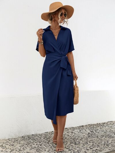 Blue Zone Planet |  Tied Slit Short Sleeve Dress BLUE ZONE PLANET