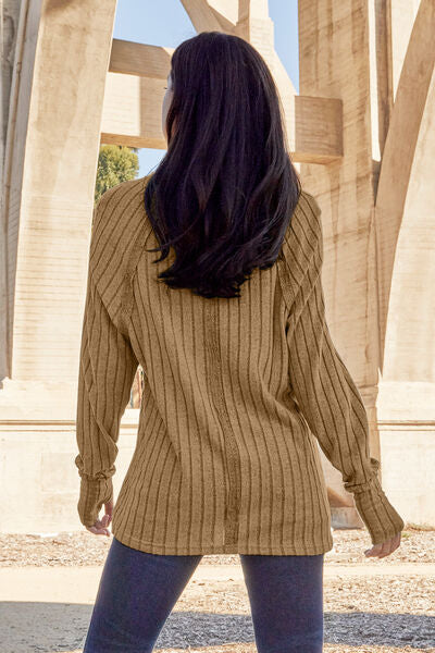 Basic Bae Full Size Ribbed Round Neck Long Sleeve Knit Top BLUE ZONE PLANET