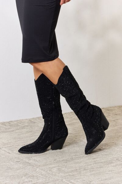 Forever Link Rhinestone Knee High Cowboy Boots BLUE ZONE PLANET