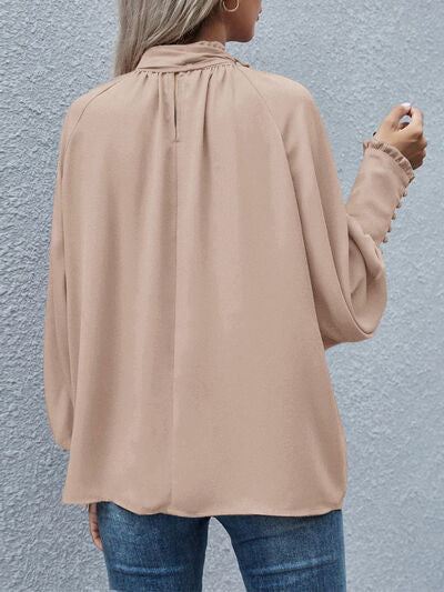 Blue Zone Planet | Tie Neck Lantern Sleeve Blouse BLUE ZONE PLANET