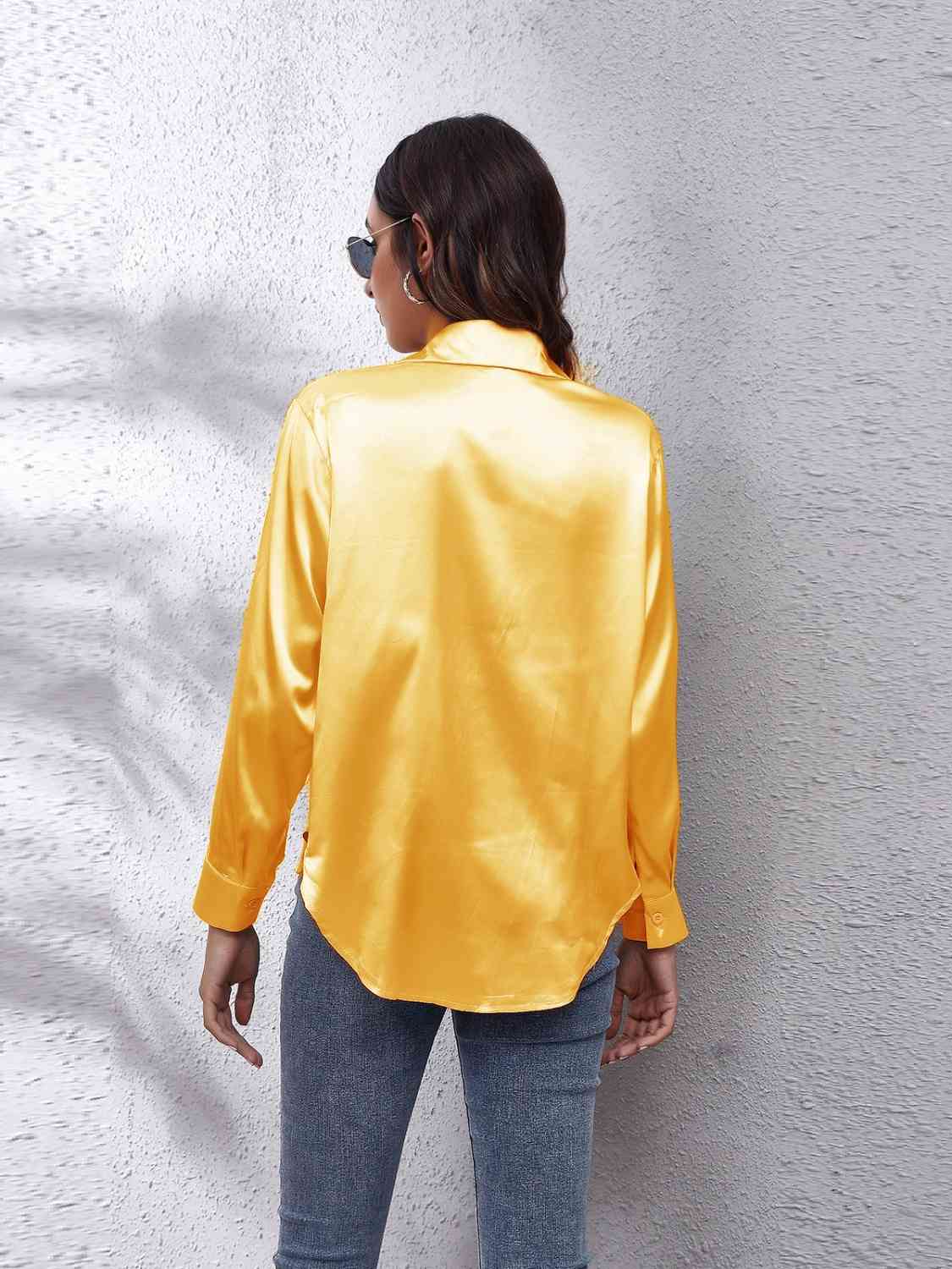 Collared Neck Buttoned Long Sleeve Shirt BLUE ZONE PLANET