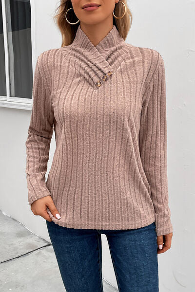 Ribbed Turtleneck Long Sleeve Sweater BLUE ZONE PLANET