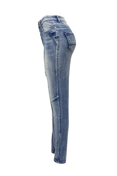 Distressed Button-Fly Jeans with Pockets Trendsi