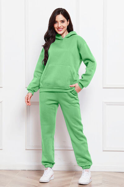 Blue Zone Planet | Drop Shoulder Long Sleeve Hoodie and Pants Set BLUE ZONE PLANET