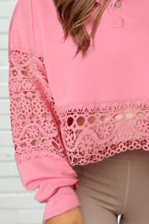 Crochet Snap Button Sweatshirt BLUE ZONE PLANET