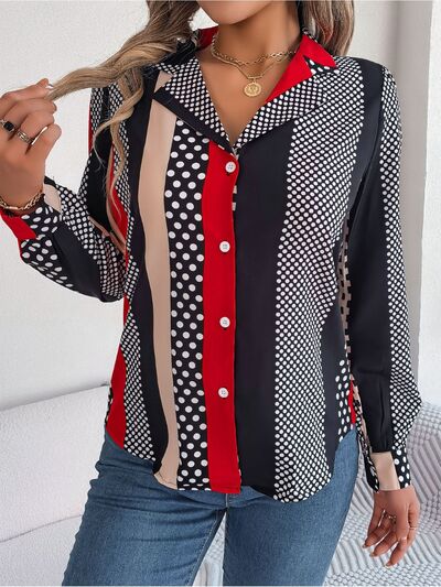 Blue Zone Planet | Polka Dot Contrast Long Sleeve Shirt BLUE ZONE PLANET