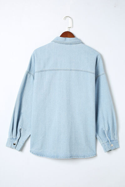Plus Size Snap Down Pocketed Denim Jacket BLUE ZONE PLANET