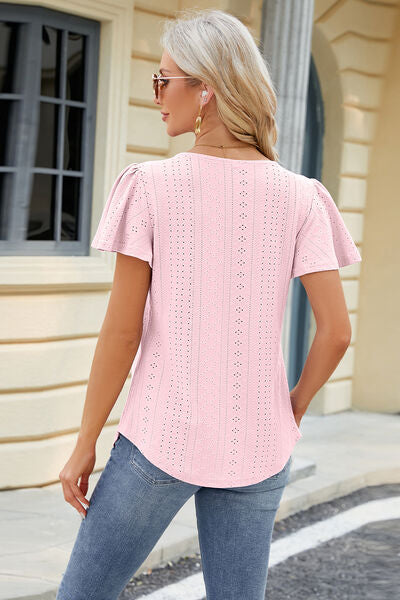 Blue Zone Planet | Eyelet Square Neck Short Sleeve T-Shirt BLUE ZONE PLANET