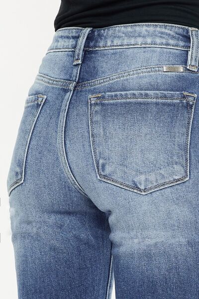 Kancan High Waist Distressed Hem Detail Cropped Straight Jeans BLUE ZONE PLANET