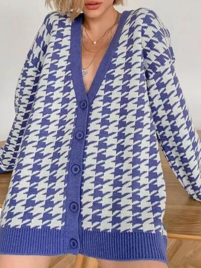 Blue Zone Planet | Houndstooth Button Up Long Sleeve Cardigan BLUE ZONE PLANET