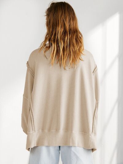Slit Round Neck Dropped Shoulder T-Shirt Trendsi