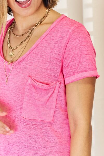 Zenana V-Neck Short Sleeve Slit T-Shirt BLUE ZONE PLANET