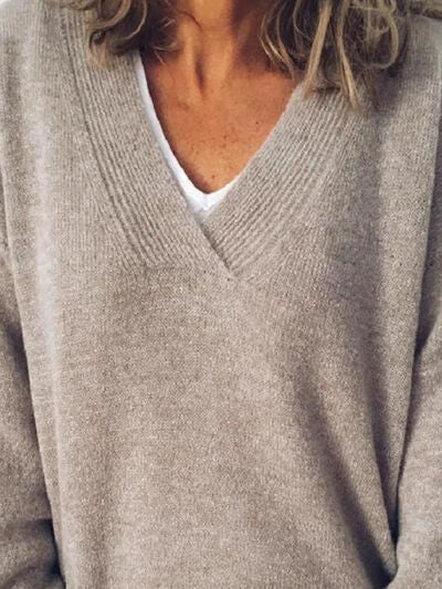 Blue Zone Planet | V-Neck Dropped Shoulder Sweater BLUE ZONE PLANET