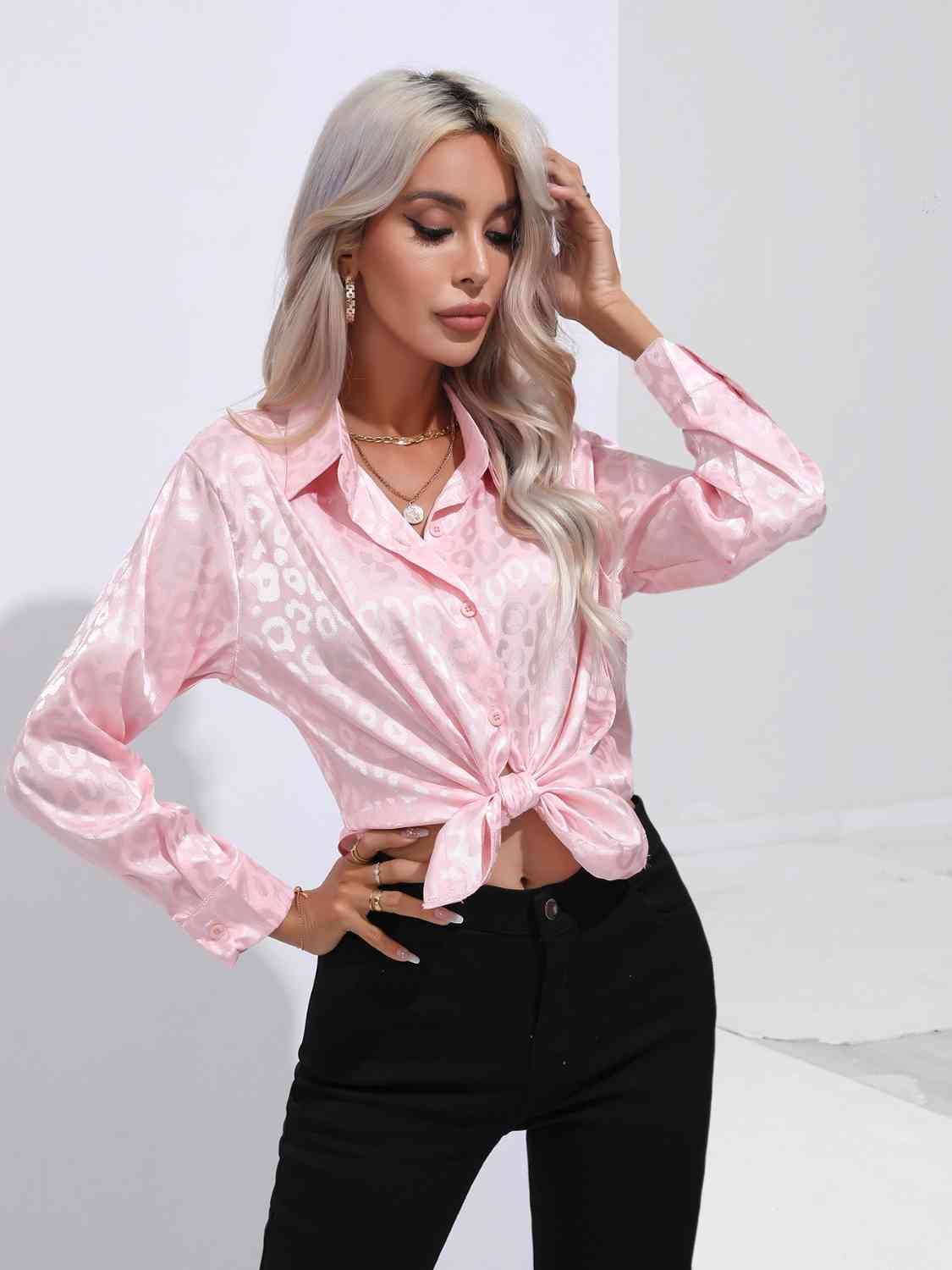 Printed Collared Neck Buttoned Shirt BLUE ZONE PLANET