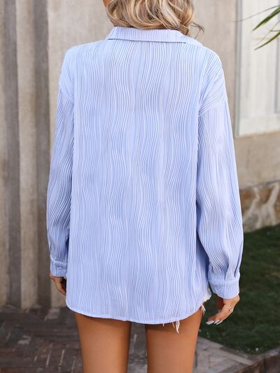 Button Up Dropped Shoulder Shirt Trendsi