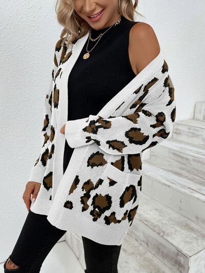 Blue Zone Planet | Leopard Open Front Dropped Shoulder Cardigan BLUE ZONE PLANET