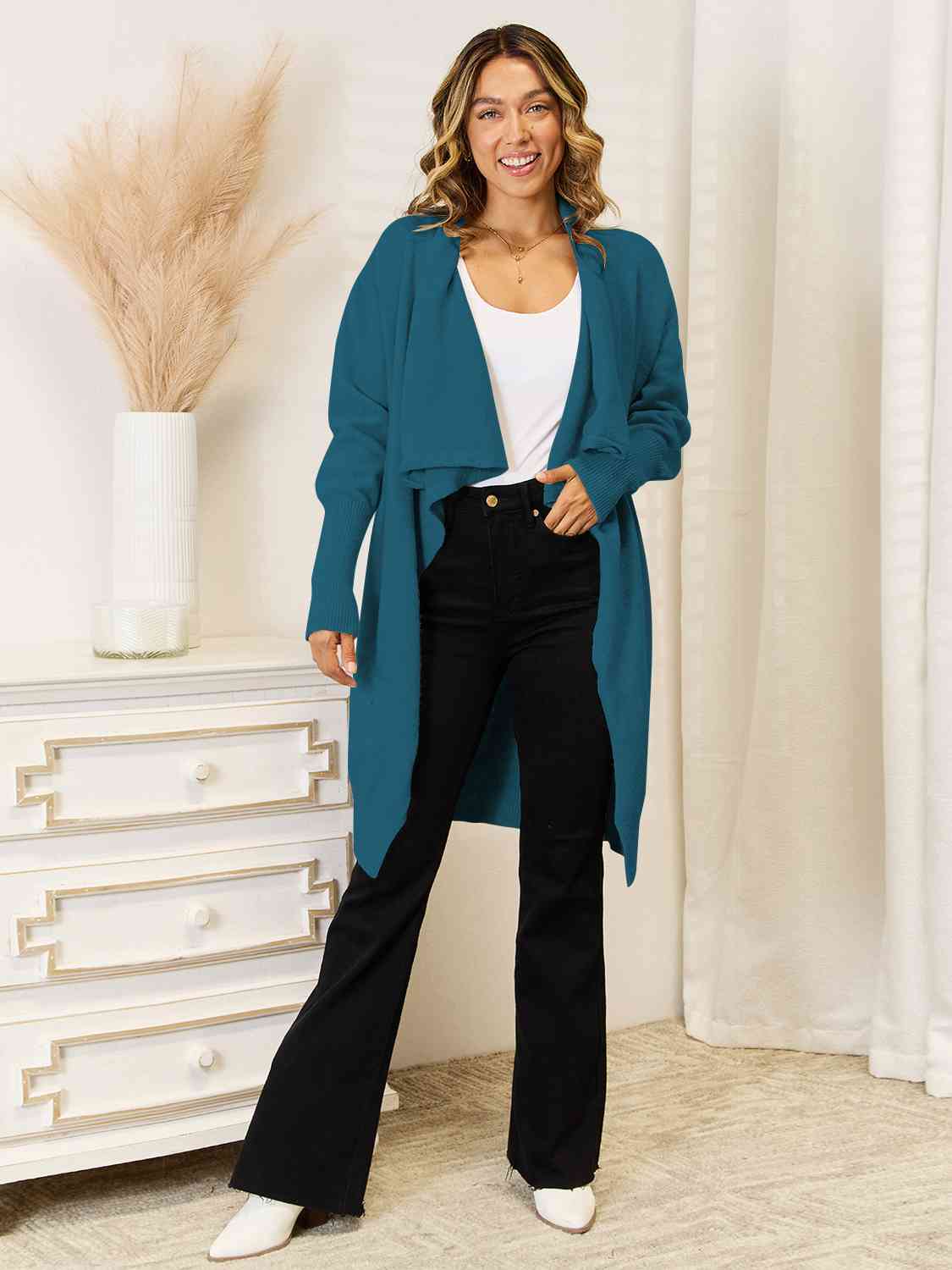 Long Sleeve Open Front Longline Cardigan BLUE ZONE PLANET