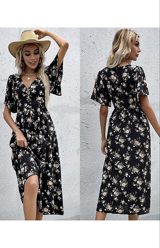 Blue Zone Planet | Women'S Short Sleeve Printed V-Neck Midi Dress BLUE ZONE PLANET