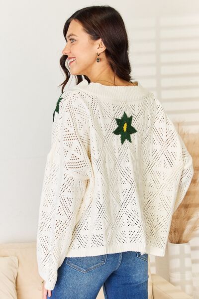 Blue Zone Planet | POL Floral Embroidered Pattern V-Neck Sweater BLUE ZONE PLANET