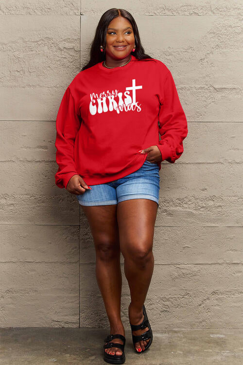 Simply Love Full Size MERRY CHRISTMAS Long Sleeve Sweatshirt BLUE ZONE PLANET