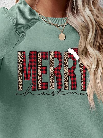 Blue Zone Planet | MERRY CHRISTMAS Round Neck Long Sleeve Sweatshirt BLUE ZONE PLANET