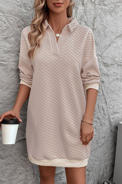Johnny Collar Dropped Shoulder Dress Trendsi