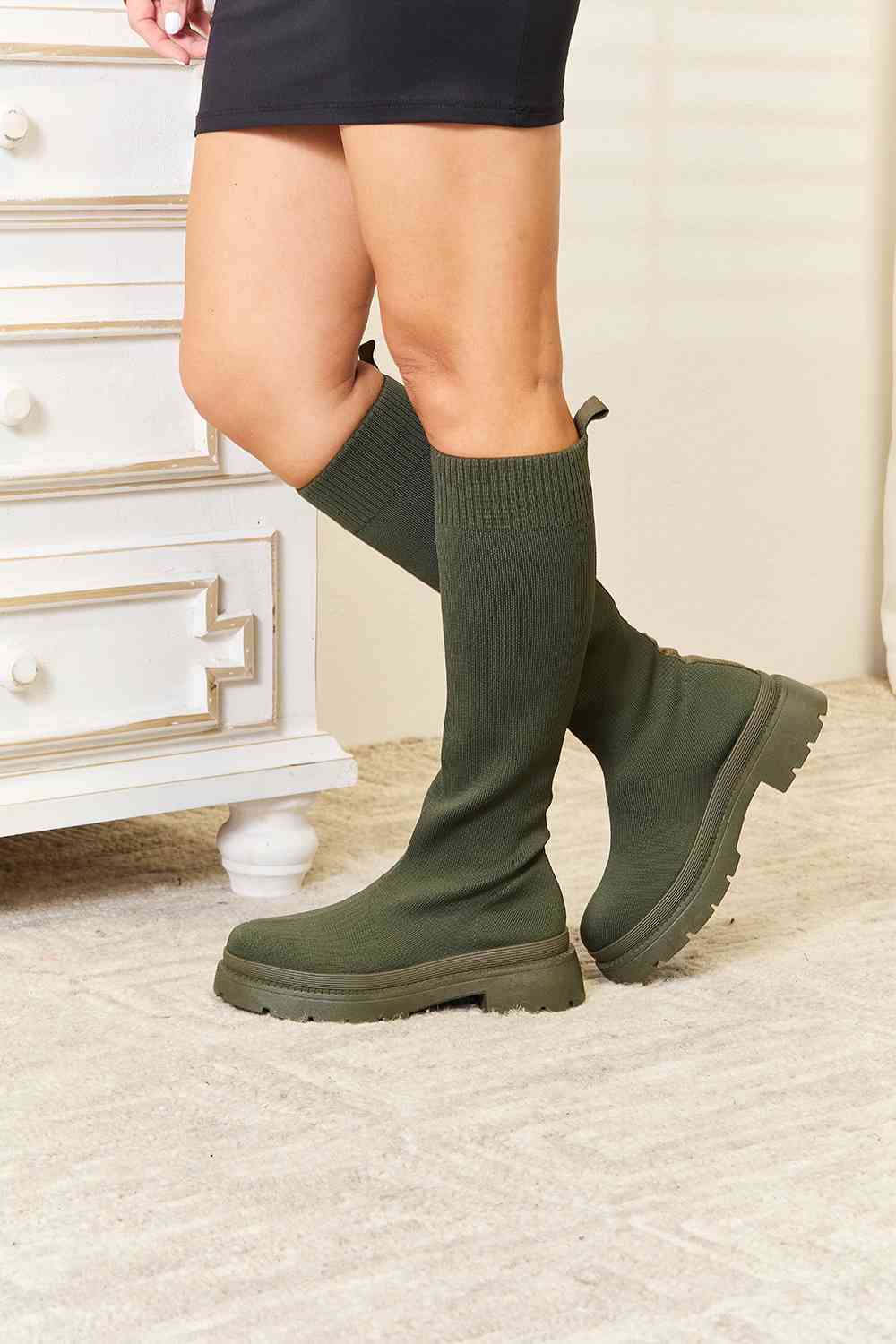 WILD DIVA Footwear Knee High Platform Sock Boots BLUE ZONE PLANET