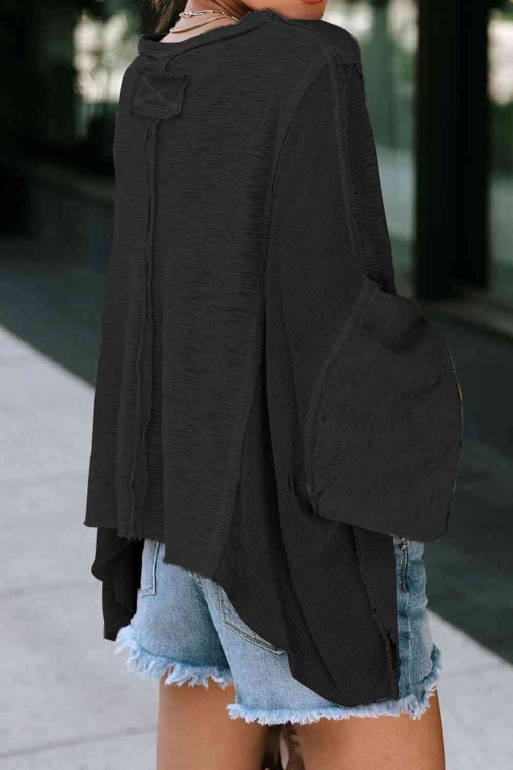 Exposed Seam Round Neck Top with Pocket BLUE ZONE PLANET