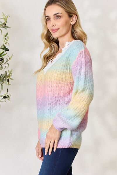 Blue Zone Planet | BiBi Rainbow Gradient Crochet Deetail Sweater BLUE ZONE PLANET
