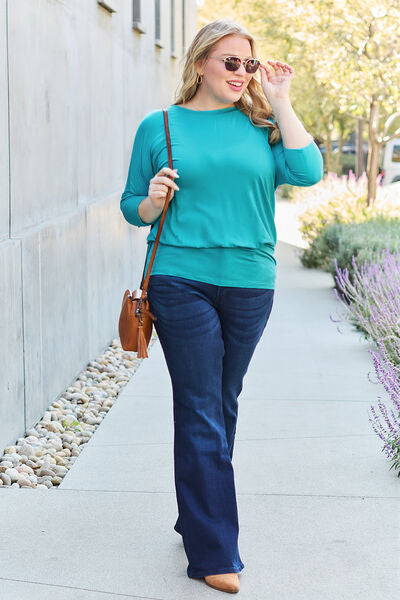 Blue Zone Planet | Basic Bae Full Size Round Neck Batwing Sleeve Blouse BLUE ZONE PLANET