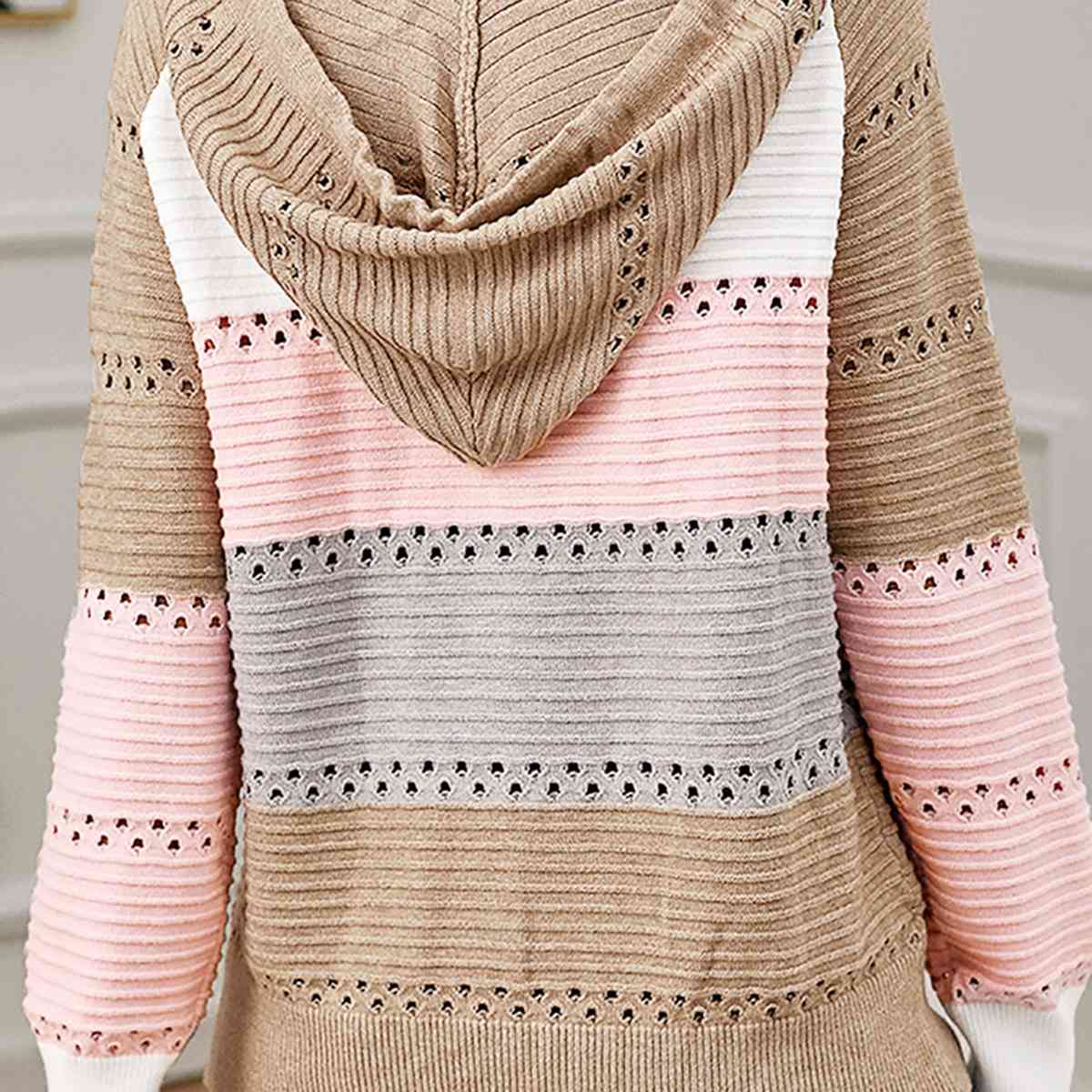 Color Block Drawstring Hooded Sweater BLUE ZONE PLANET