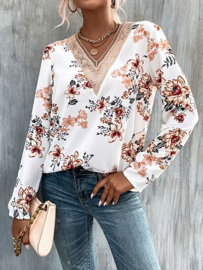 Blue Zone Planet | Printed V-Neck Long Sleeve Blouse BLUE ZONE PLANET