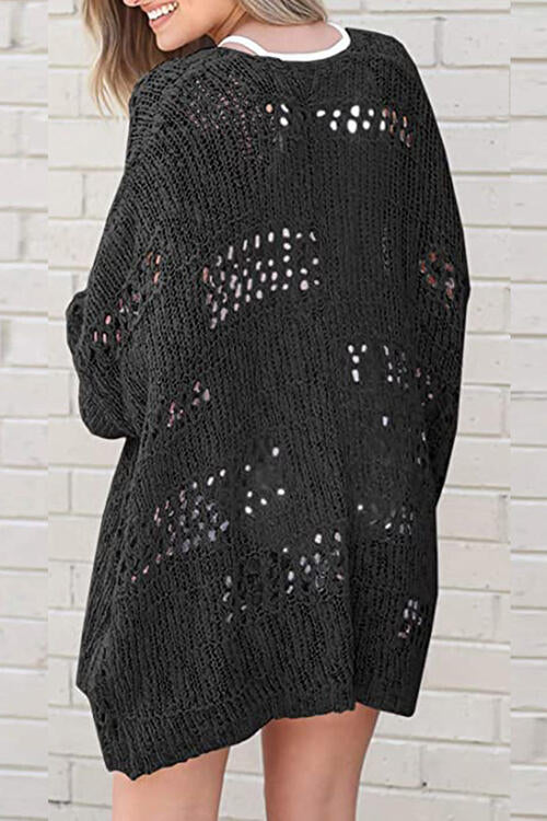 Openwork Open Front Long Sleeve Cardigan BLUE ZONE PLANET