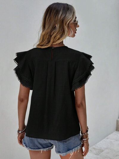 Blue Zone Planet | Ruffled Cap Sleeve Round Neck Blouse BLUE ZONE PLANET