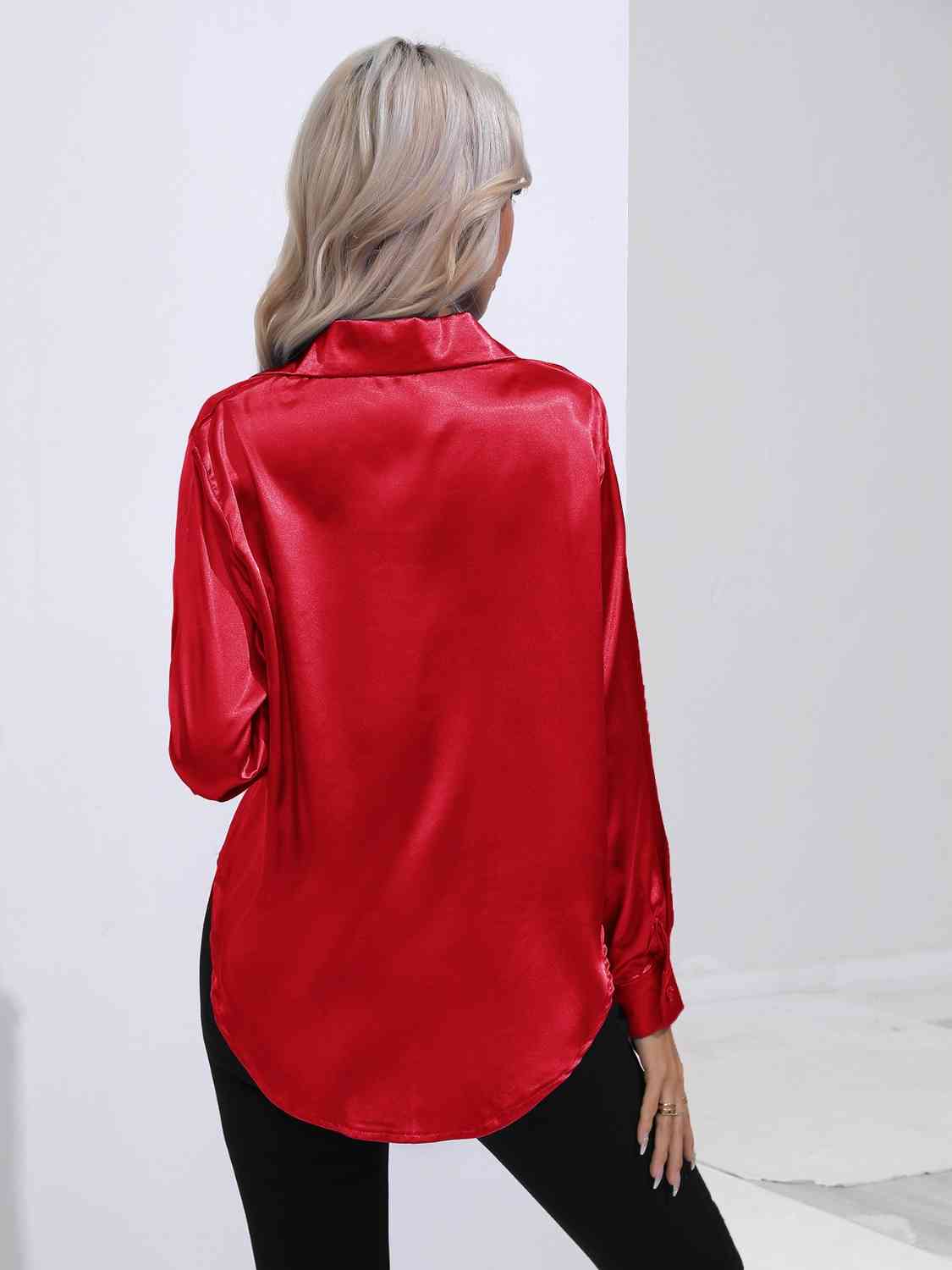 Collared Neck Buttoned Long Sleeve Shirt BLUE ZONE PLANET