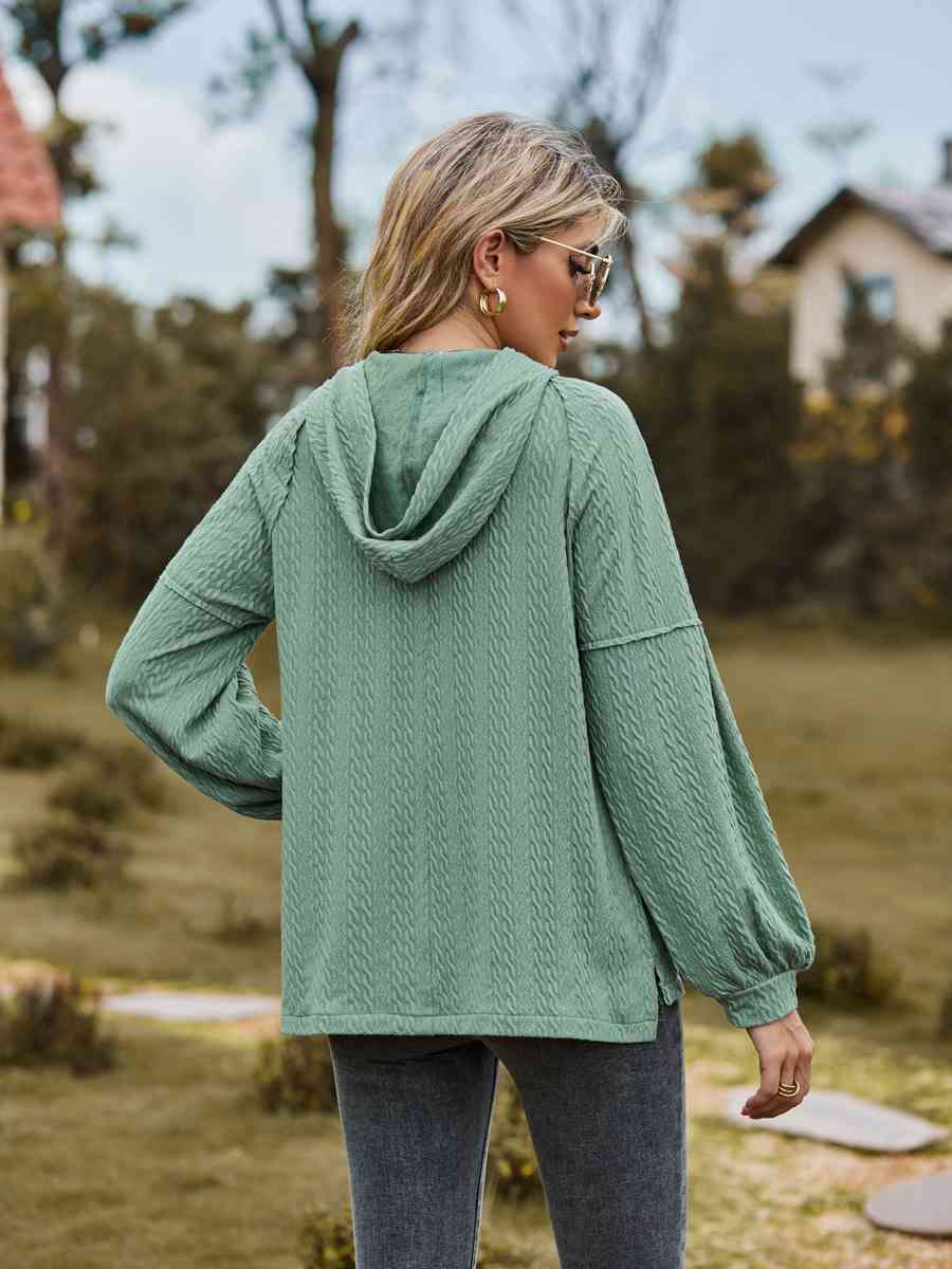 Cable-Knit Dropped Shoulder Hoodie BLUE ZONE PLANET