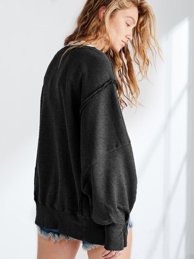 Slit Round Neck Dropped Shoulder T-Shirt Trendsi