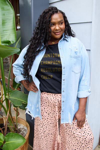 Blue Zone Planet | Simply Love Full Size COUNTDOWNS CHAMPAGNE RESOLUTIONS & CHEER Round Neck T-shirt BLUE ZONE PLANET