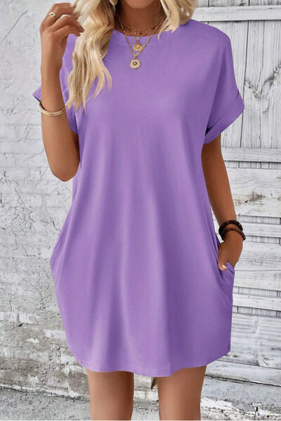 Blue Zone Planet | Pocketed Round Neck Short Sleeve Dress BLUE ZONE PLANET