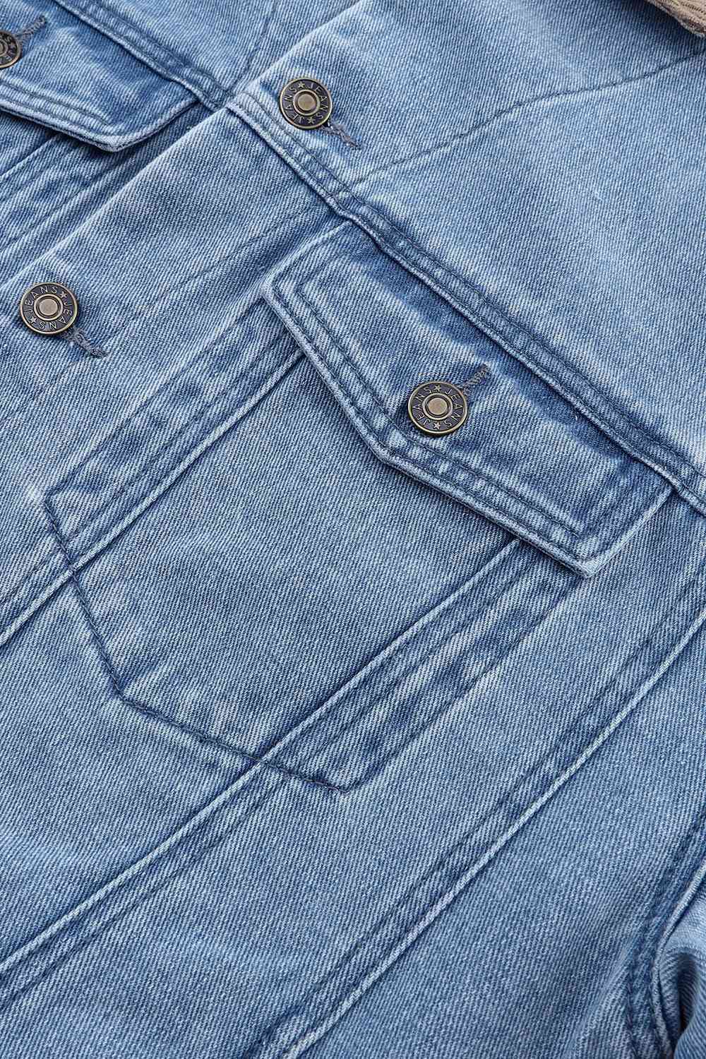 Collared Neck Button Front Denim Jacket BLUE ZONE PLANET