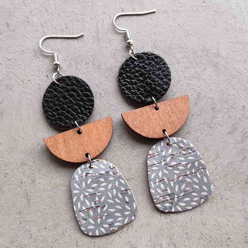Leather & Wood Drop Earrings BLUE ZONE PLANET