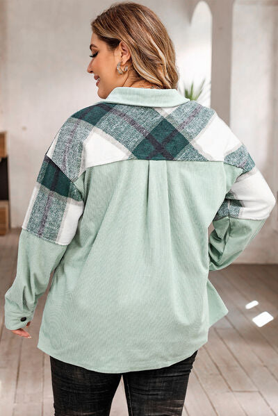 Blue Zone Planet | Plus Size Plaid Snap Down Jacket with Pockets BLUE ZONE PLANET