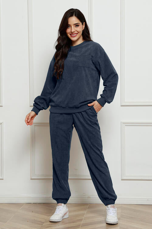 Blue sweatshirt best sale and sweatpants set